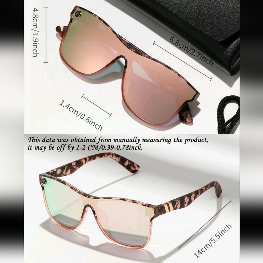 Tortoise Shell Print Flat Top Shield Sunglasses with Rose-Tinted Lenses - Picture 2 of 3